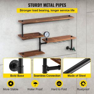Moderno rustico 4-Tier legno plancia industriale acciaio tubo mensola a parete staffa di stoccaggio per la casa decorazione libreria per - Product Image 4