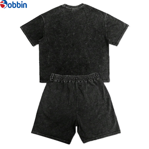 Unisex High Quality Cotton Drop Shoulder Oversized Rhinestone T <b>Shirt</b> Shorts Set Solid Color Plus Size <b>Men</b> T-<b>Shirt</b> & Shorts Set - Product Image 2