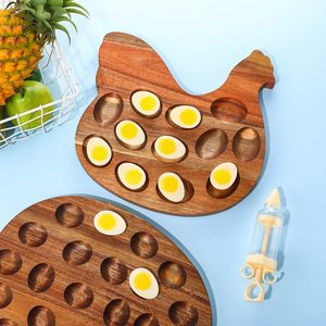 ถาดใส่ไข่รูปไก่ทำมือจากไม้กระถินณรงค์ ถาดเสิร์ฟไม้สำหรับใส่ไข่ ถาดเสิร์ฟชาร์กูเตอรี ของตกแต่งบ้านสำหรับงานอีสเตอร์ - Product Image 3