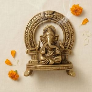 Figurine de Ganesh en laiton plaqué or de qualité supérieure, montant sur un lion, Art religieux, Objet de collection, Artisanat de moulage, Sculpture 3D - Product Image 6