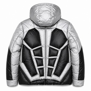 Custom Silver and Black Finished Streetwear Hooded Puffer <b>Jacket</b> with Zip Front Design for Unisex <b>Winter</b> Wear - Product Image 2