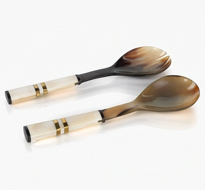 Ensemble de saladiers en corne avec poignées en os, design moderne, parfait pour une utilisation élégante à la maison et pour servir - Product Image 1