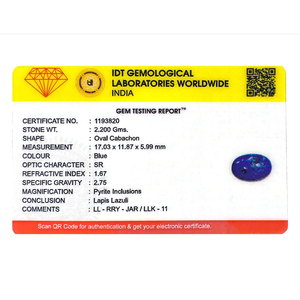 Natural Oval Cabochon Lapis Lazuli 11 Carat Certified Wholesale Blue Gemstone - Product Image 4