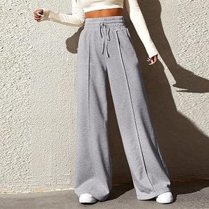 Pantalon large taille haute pour femme, imprimé, en lin/coton tricoté, coupe droite, longueur complète, avec cordon de serrage, décontracté, streetwear d'été - Product Image 1