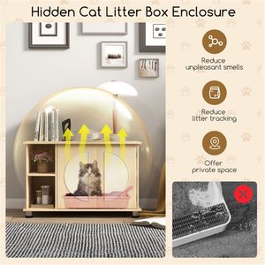 XXL 32\" Smart <b>Cat</b> Litter <b>Box</b> Enclosure with Large Capacity Cute Sisal Scratching Doors Adjustable Metal Feet - Product Image 6