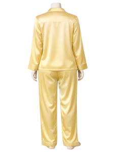Conjunto de Pijama de Satén Amarillo Personalizado para Mujer, Manga Larga, con Botones, Estilo Seda, Ropa de Dormir de Dos Piezas, Conjunto Cómodo para Estar en Casa - Product Image 5