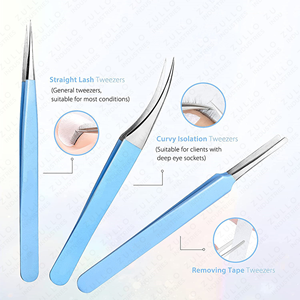 Juego Profesional de Pinzas para Pestañas Azules, 6 Piezas, Acero Inoxidable, Curvas y Rectas, Herramientas para Extensión de Pestañas con Estuche de Cuero PU - Product Image 6