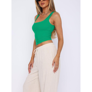 Nouveau débardeur femme 2026 à col carré, vert uni, court, décontracté, sans manches, camisole, crop top, écologique, OEM ODM - Product Image 3