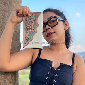 Cartera tallada a mano, funda de teléfono de embrague, elegante piel de vaca, Cartera de Color turquesa, multiusos, Walle de cuero occidental - Product Image 3