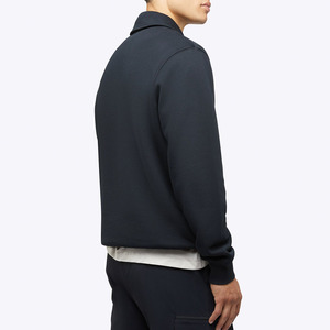 Sweat-shirt tricoté bleu marine pour homme, coupe classique, col rabattu, style décontracté automne, couleur unie, logo frontal - Product Image 2