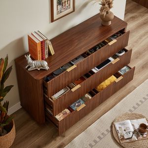 Cassettiera Moderna Larga 55 Pollici con 6 Cassetti, Design a Onda Curva, Mobile TV in Legno, Organizer per Camera da Letto e Soggiorno - Product Image 4