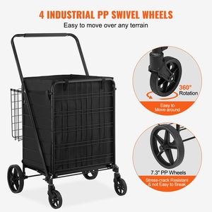 Carrello della spesa pieghevole per carichi pesanti da 210 libbre con rivestimento impermeabile rimovibile e doppio cestello (360 S) - Product Image 4