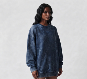 Sudadera Oversize para Mujer, Cuello Redondo, Manga Larga, 100% Algodón Felpa, Largo Extendido, Invierno, 320GSM, Lavado Ácido - Product Image 3