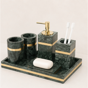 Luxury Natural Green Marble Bathroom Accessories <b>Set</b> with Brass Inlay Bath <b>Set</b> for Hotel & Includes <b>Soap</b> Dispenser - Product Image 3