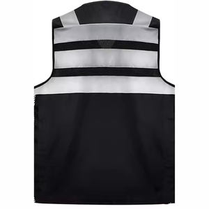 Men's Reflective Safety Vest Black Breathable Polyester Casual Outerwear Summer Wear Collarless Solid Design - Product Image 2