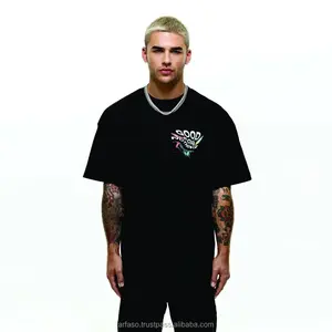 Herren Übergröße Rundhalsausschnitt schwarz T-Shirt 280 g Jersey individuelles Logo 280 g T-Shirt DTG Stickerei Seidenbild gedrucktes solides Design