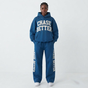 Ensemble de survêtement pour femme avec broderie, sweat à capuche et pantalon de survêtement amples en coton, tenue décontractée d'hiver - Product Image 1