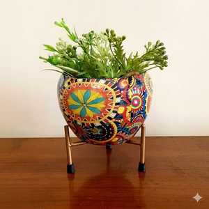Macetas Modernas de Hierro con Patrones Florales, Macetas Esmaltadas para Interiores, Decoración del Hogar, Diseño Circular - Product Image 5