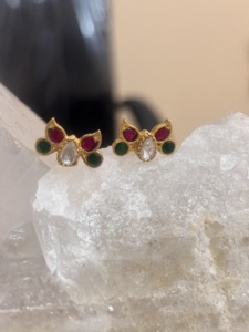 Gold Plated Flower <b>Stud</b> <b>Earrings</b> With Red Green Stones <b>Crystal</b> Rhinestone Vintage Women's Wedding Jewelry - Product Image 1