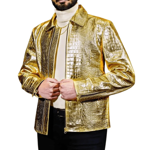 New Men's Vintage Design Polyester Stand Collar <b>Jacket</b> <b>Zipper</b> <b>Pocket</b> Breathable Winter Outerwear Front Logo Customizable Colors - Product Image 1