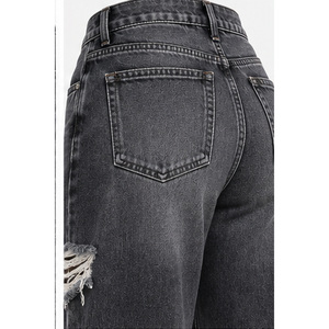 Jeans de Mezclilla de Cintura Alta y Pierna Ancha para Mujer, con Triple Costura Lateral, Lavado Negro - Product Image 5