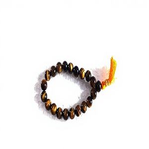 Bracelet en coton fait main, écologique, en agate œil de tigre naturelle, perles rondes, bijoux en pierres précieuses, KAMALAGATE.COM Gujarat - Product Image 1