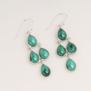 Natural Malachite <b>Dangle</b> <b>Earrings</b> 925 Sterling <b>Silver</b> Pear Cabochon Gemstone Handmade Statement Jewelry Gift For Women - Product Image 2