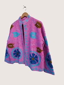 Poncho en laine brodé floral bohème, col mandarin, manches longues, grande taille, vêtements d'extérieur pour femmes en hiver - Product Image 3