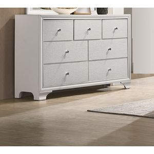 Moderno stile Glam comò 7 cassetti goffrato coccodrillo modello in legno camera da letto mobili finitura bianca - Product Image 1