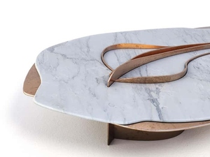 Modern design <b>marble</b> and brass abstract coffee <b>table</b> luxury sculptural center <b>table</b> contemporary designer coffee <b>table</b> - Product Image 5