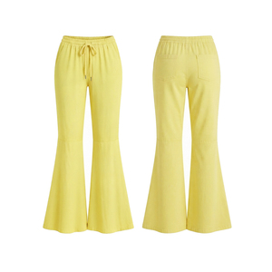 Pantalones Acampanados Personalizados para Mujer, Cintura Media Elástica, 100% Algodón, Ecológicos, Fabricante de Ropa OEM ODM, Venta al Por Mayor - Product Image 3