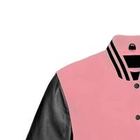 Veste universitaire rose avec manches en PU noir, logo M brodé, col montant, logo frontal, style preppy, vêtement d'automne unisexe, coupe classique