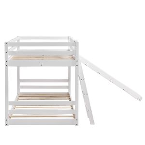 White Twin Pine Wooden Kids' Bed with Elevated Cross Guard Rail & <b>Slide</b> - Product Image 6