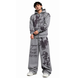Custom Vintage Woven Fleece Winter Flare Sweatsuits Slim Fit Sweatpants Hoodie Set <b>Men</b> Tracksuit 100% Cotton Quick Dry - Product Image 2