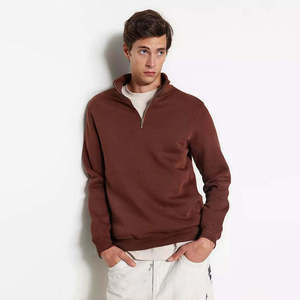 Pull en maille bordeaux pour homme à col montant zippé, coupe classique, décontracté, pour l'automne - Product Image 2