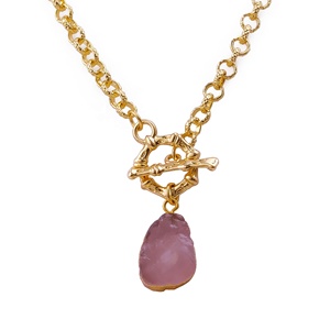 Collier pendentif en acier inoxydable avec perle brute, plaqué or, pierre de naissance de juin, fermoir à bascule tendance, bijoux faits à la main pour femmes, vente en gros - Product Image 1