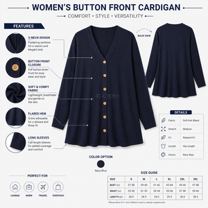 Cosh International Acrylic Sisterhood Sorority Frock Style Breathable Eco Friendly <b>Navy</b> <b>Cardigan</b> Winterwear Blend Wool Sweater - Product Image 6