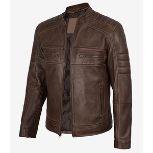 2026 OEM Best Trending Genuine Distressed Brown Cowhide Leather Jacket For Men's 100%High Quality Low MOQ Winter Fashion Jackets - Product Image 3