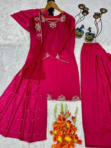 TENNECY New Design Trending Natural Satin <b>Top</b> Farshi-Palazzo Dupatta Reddy Wear Diwali Party Style Wrinkle-Free Stretchable - Product Image 5