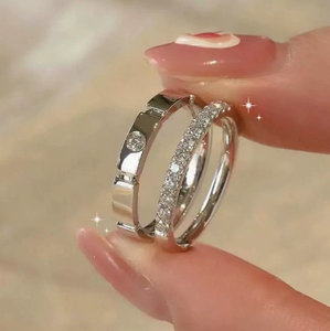 Platinum Plated Moissanite <b>Couple</b> <b>Ring</b> Set Round and Square Envelope Design Wedding Party Jewelry - Product Image 3