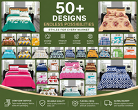Parure de lit 6 pièces en microfibre, drap-housse, toucher brossé, motif floral, pour hôtels, prête à l'emploi, personnalisable, vente en gros