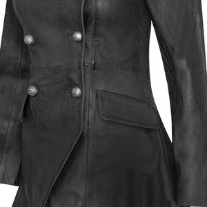 Abrigo de Cuero Gótico de Alta Calidad para Mujer, Cierre de Botones Cruzados y Cola Dramática, Superventas - Product Image 5