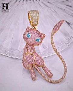 Joyería Hip Hop Personalizada, Colgante de Personaje de Anime Rosa con Incrustaciones de Diamantes, Colgante de Gato con Zafiro Rosa - Product Image 5