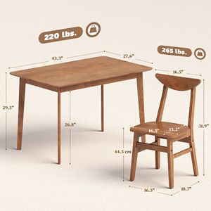 Set da Pranzo Contemporaneo in Legno Massello da 5 Pezzi, Tavolo e 4 Sedie Stile Fattoria per Spazi Ristretti, Finitura Noce - Product Image 3