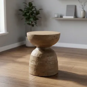 Table basse ronde en bois de manguier moderne, minimaliste, faite à la main, meubles de salon - Product Image 3