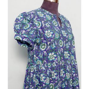 Magnifique Robe Midi en Coton Lavable Écologique à Imprimé Floral, Faite à la Main, Manches Courtes, pour Femme, Style Plage Estival Fluide et Naturel - Product Image 5