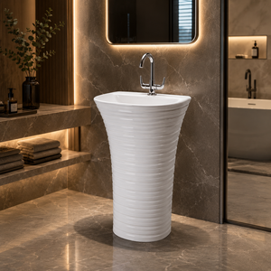 Lavabo de Pedestal Rectangular de una Pieza PORSCHE-X, Montado en el Suelo, con un Solo Orificio, Grifo Monomando, Acabado Cromado Contemporáneo, con Desagüe - Product Image 5