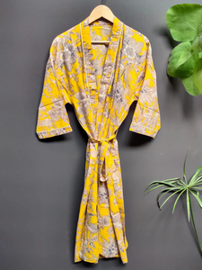 Bata Kimono de Algodón Suave con Estampado de Dibujos Animados para Mujer, Camisón de Verano Hecho a Mano ODM con Cuello en V y Cintura Elástica de Longitud Completa - Product Image 5