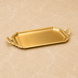 Plateau de service rond en acier inoxydable de luxe, finition miroir, plaqué or, bordure perlée, plateau de présentation décoratif - Product Image 5