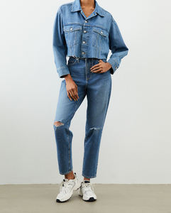 Pantalones Vaqueros de Mezclilla para Mujer, Logotipo Personalizado, Alta Calidad, 100% Algodón Lavado, Corte Recto, Holgados, Pierna Ancha, Cintura Alta, Tallas Grandes - Product Image 5